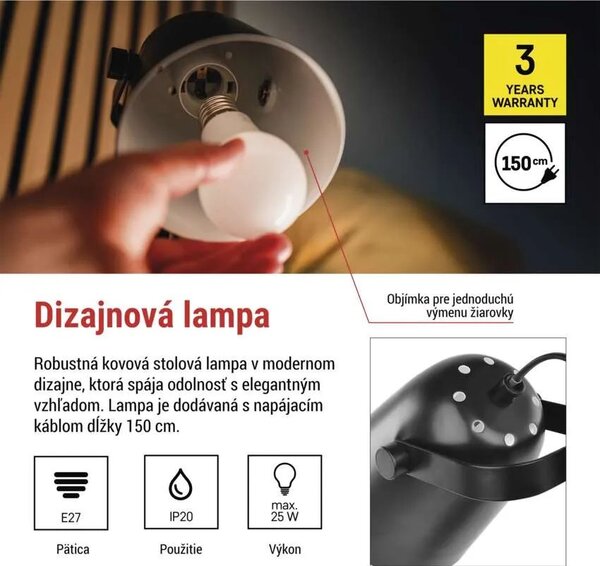 Čierna stolová lampa Nina pre žiarovku E27 – LED lampičky a baterky > Stolové LED lampičky