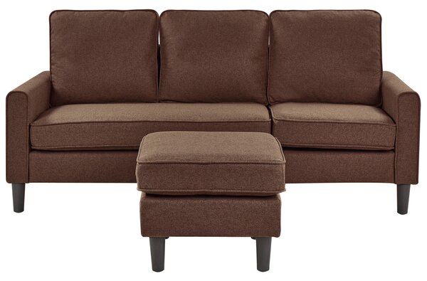 Pohovka hnedá látková čalúnená 3 miestna s taburetom mid century modern obývacia izba