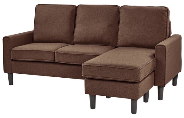 Pohovka hnedá látková čalúnená 3 miestna s taburetom mid century modern obývacia izba