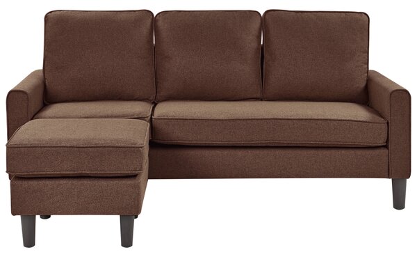Pohovka hnedá látková čalúnená 3 miestna s taburetom mid century modern obývacia izba