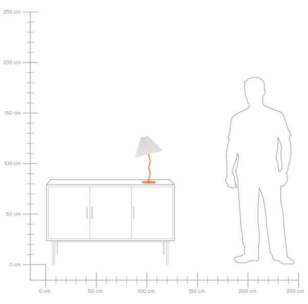 Stolná lampa oranžový kovový podstavec skladané biele tienidlo moderný minimalistický dizajn obývačka spálňa
