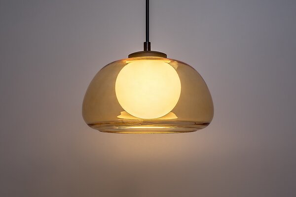 Čierny závesný luster Elowen s jantárovým tienidlom pre žiarovku G9 – LED lustre a svietidlá > Lustre