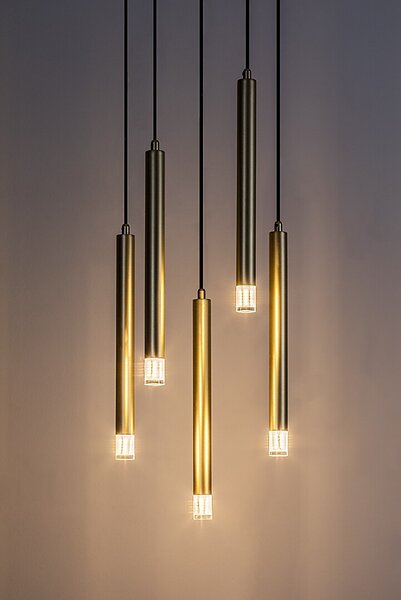Zlatý závesný luster Ramira pre žiarovku 5x G9 – LED lustre a svietidlá > Lustre