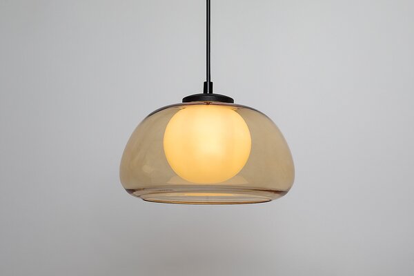 Čierny závesný luster Elowen s jantárovým tienidlom pre žiarovku G9 – LED lustre a svietidlá > Lustre