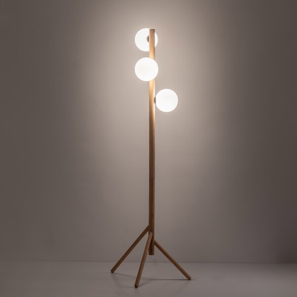 Stojacia lampa Estera Wood s dekorom dreva pre žiarovku 3x G9 – LED lampičky a baterky > Stojacie LED lampy