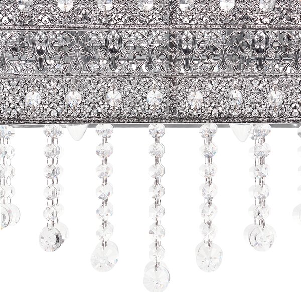 Luster strieborný železný chrómovaný povrch závesná lampa s krištáľmi glamour štýl obývacia izba jedáleň