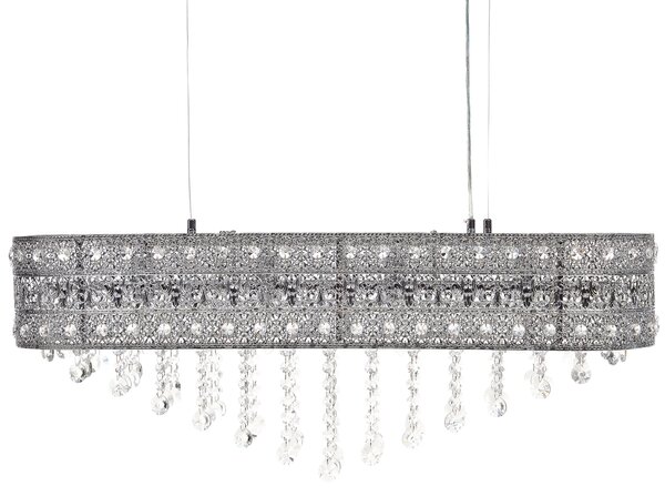 Luster strieborný železný chrómovaný povrch závesná lampa s krištáľmi glamour štýl obývacia izba jedáleň