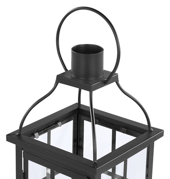 Kovový lampáš čierny železný 52 cm stojan na sviečku s dvierkami zo skla dekoratívny doplnok