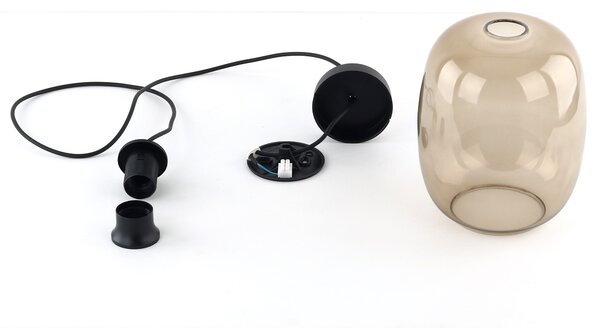 Čierny závesný luster Elio s jantárovým tienidlom pre žiarovku E27 – LED lustre a svietidlá > Lustre