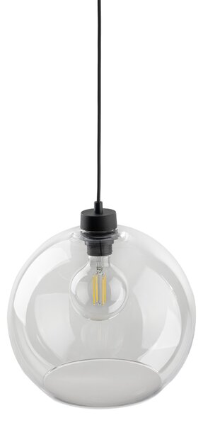 Čierny závesný luster Cubus s priehľadným tienidlom pre žiarovku E27 – LED lustre a svietidlá > Lustre