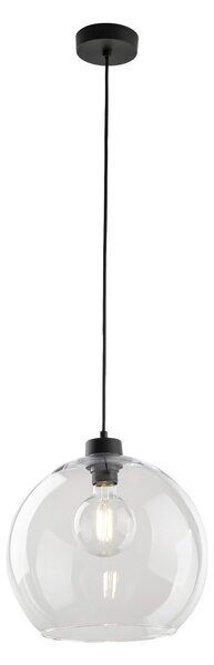 Čierny závesný luster Cubus s priehľadným tienidlom pre žiarovku E27 – LED lustre a svietidlá > Lustre