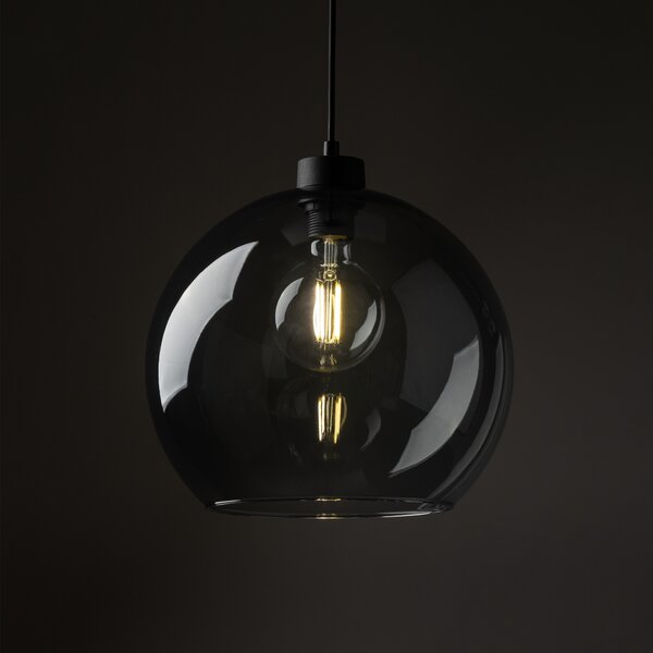 Čierny závesný luster Cubus s dymovým tienidlom pre žiarovku E27 – LED lustre a svietidlá > Lustre