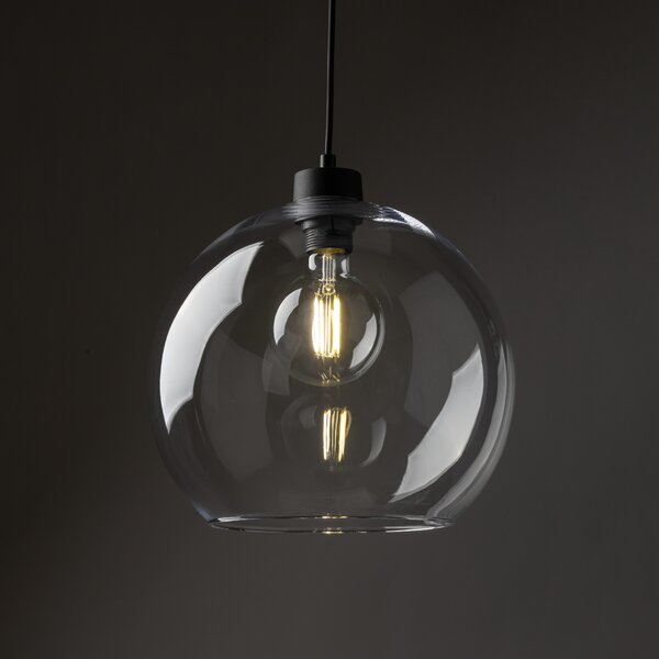 Čierny závesný luster Cubus s priehľadným tienidlom pre žiarovku E27 – LED lustre a svietidlá > Lustre