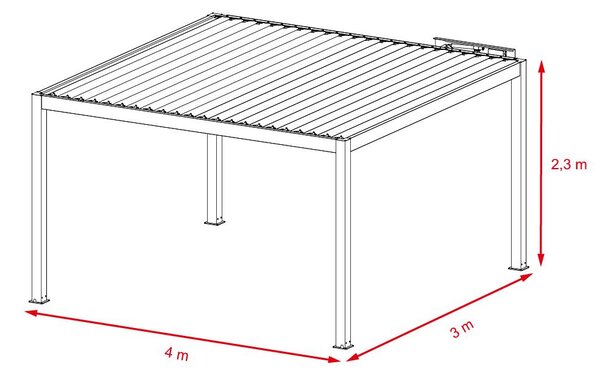Hliníková bioklimatická pergola s el. lamelami 3 x 4 M + LED osvetlenie