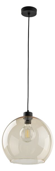 Čierny závesný luster Cubus s jantárovým tienidlom pre žiarovku E27 – LED lustre a svietidlá > Lustre