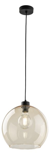 Čierny závesný luster Cubus s jantárovým tienidlom pre žiarovku E27 – LED lustre a svietidlá > Lustre