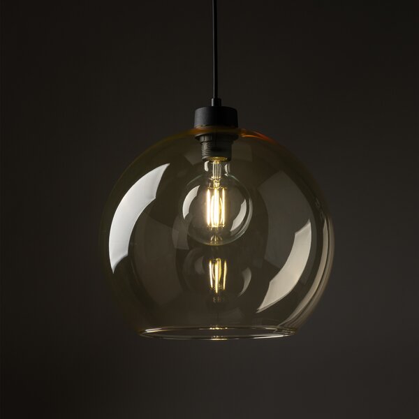 Čierny závesný luster Cubus s jantárovým tienidlom pre žiarovku E27 – LED lustre a svietidlá > Lustre