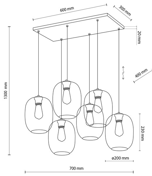 Čierny závesný luster Elio pre žiarovky 6x E27 – LED lustre a svietidlá > Lustre