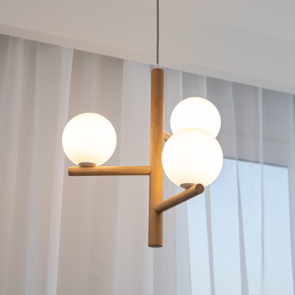 Závesný luster Estera Wood s dekorom dreva pre žiarovky 3x G9 – LED lustre a svietidlá > Lustre