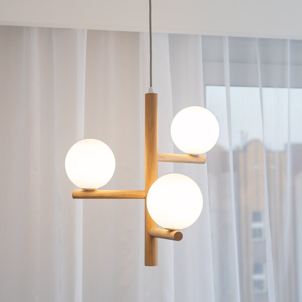 Závesný luster Estera Wood s dekorom dreva pre žiarovky 3x G9 – LED lustre a svietidlá > Lustre