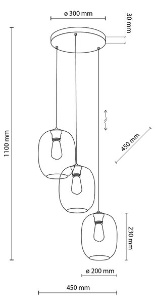 Čierny závesný luster Elio pre žiarovky 3x E27 – LED lustre a svietidlá > Lustre