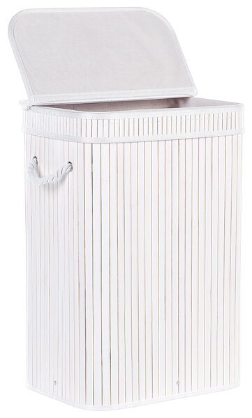 Kôš na bielizeň biely bambusové drevo polyester s odnímateľným vekom a rukoväťami moderný dizajn viacúčelový