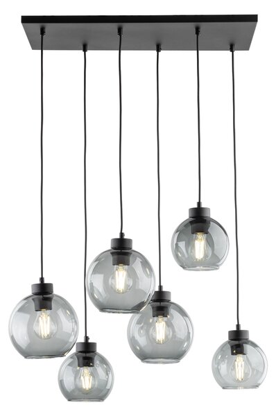 Čierny závesný luster Cubus s dymovými tienidlami pre žiarovku 6x E27 – LED lustre a svietidlá > Lustre
