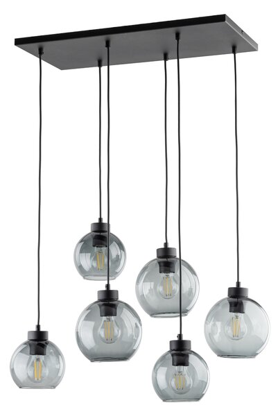 Čierny závesný luster Cubus s dymovými tienidlami pre žiarovku 6x E27 – LED lustre a svietidlá > Lustre