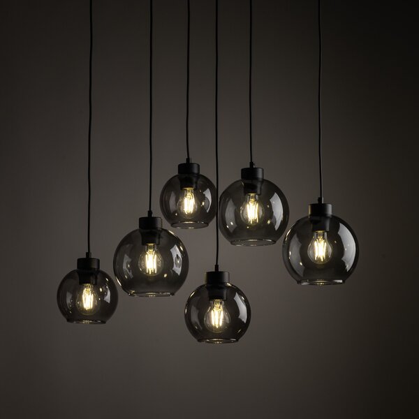 Čierny závesný luster Cubus s dymovými tienidlami pre žiarovku 6x E27 – LED lustre a svietidlá > Lustre