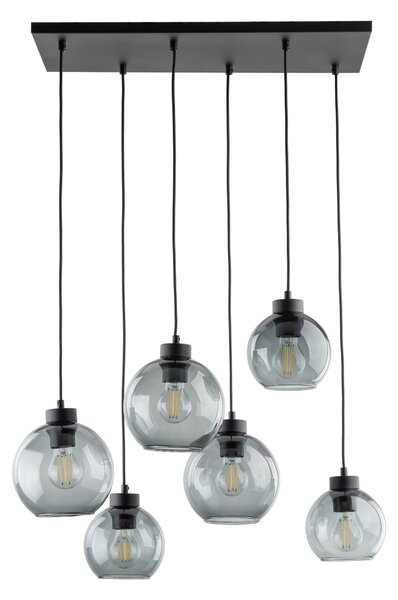 Čierny závesný luster Cubus s dymovými tienidlami pre žiarovku 6x E27 – LED lustre a svietidlá > Lustre