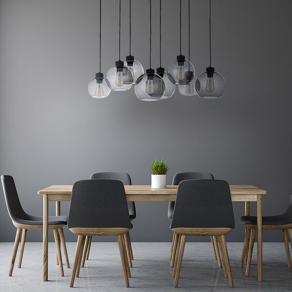 Čierny závesný luster Cubus s dymovými tienidlami pre žiarovku 8x E27 – LED lustre a svietidlá > Lustre