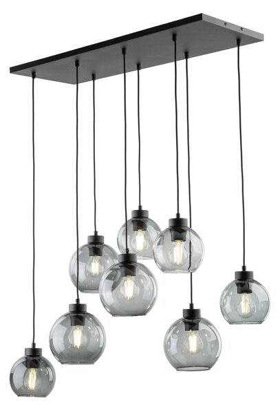 Čierny závesný luster Cubus s dymovými tienidlami pre žiarovku 8x E27 – LED lustre a svietidlá > Lustre