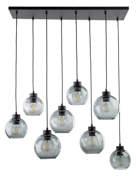 Čierny závesný luster Cubus s dymovými tienidlami pre žiarovku 8x E27 – LED lustre a svietidlá > Lustre