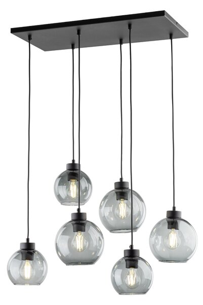 Čierny závesný luster Cubus s dymovými tienidlami pre žiarovku 6x E27 – LED lustre a svietidlá > Lustre