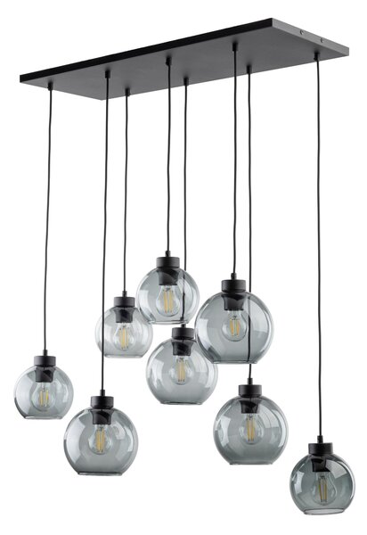Čierny závesný luster Cubus s dymovými tienidlami pre žiarovku 8x E27 – LED lustre a svietidlá > Lustre