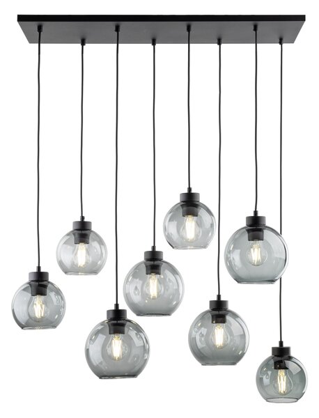 Čierny závesný luster Cubus s dymovými tienidlami pre žiarovku 8x E27 – LED lustre a svietidlá > Lustre