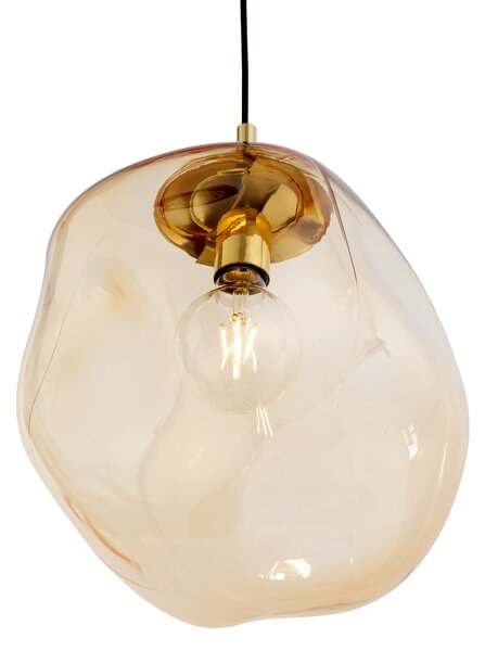 Zlatý závesný luster SOL s jantárovým tienidlom 350mm pre žiarovku E27 – LED lustre a svietidlá > Lustre