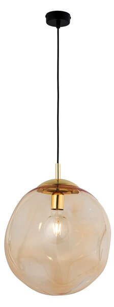 Zlatý závesný luster SOL s jantárovým tienidlom 350mm pre žiarovku E27 – LED lustre a svietidlá > Lustre
