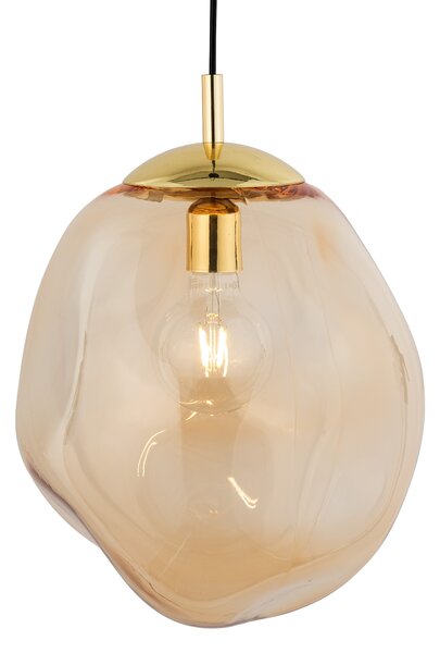 Zlatý závesný luster SOL s jantárovým tienidlom 350mm pre žiarovku E27 – LED lustre a svietidlá > Lustre