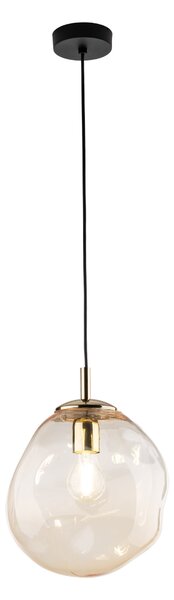 Zlatý závesný luster SOL s jantárovým tienidlom 250mm pre žiarovku E27 – LED lustre a svietidlá > Lustre