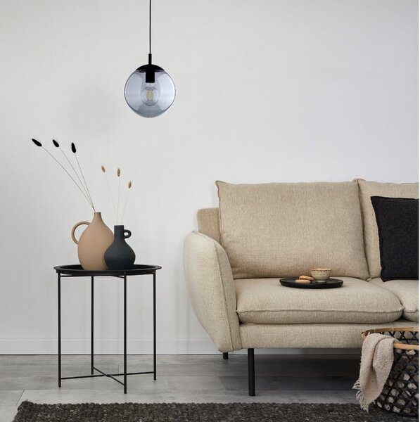 Čierny závesný luster Esme s dymovým tienidlom 250mm pre žiarovku E27 – LED lustre a svietidlá > Lustre