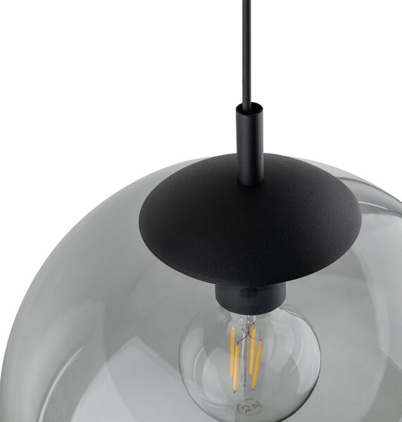 Čierny závesný luster Esme s dymovým tienidlom 350mm pre žiarovku E27 – LED lustre a svietidlá > Lustre