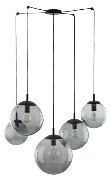 Čierny závesný luster Esme s dymovými tienidlami pre žiarovku 5x E27 – LED lustre a svietidlá > Lustre