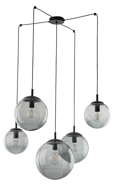 Čierny závesný luster Esme s dymovými tienidlami pre žiarovku 5x E27 – LED lustre a svietidlá > Lustre