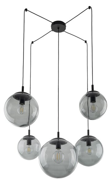 Čierny závesný luster Esme s dymovými tienidlami pre žiarovku 5x E27 – LED lustre a svietidlá > Lustre
