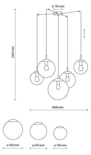 Čierny závesný luster Esme s dymovými tienidlami pre žiarovku 5x E27 – LED lustre a svietidlá > Lustre