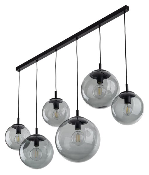 Čierny závesný luster Esme s dymovými tienidlami pre žiarovku 6x E27 – LED lustre a svietidlá > Lustre