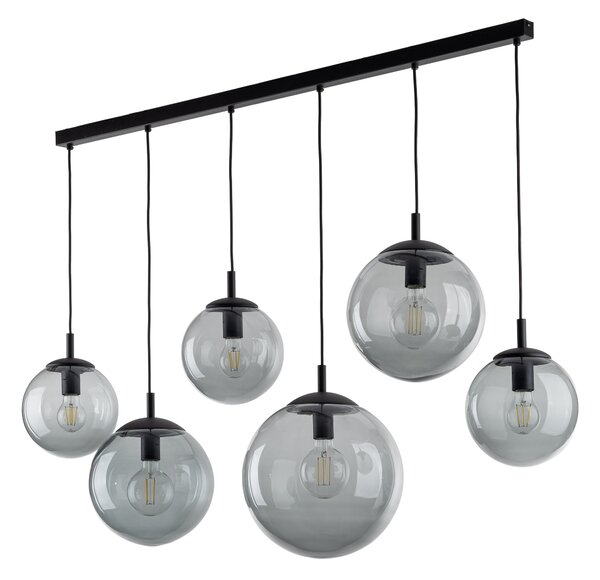 Čierny závesný luster Esme s dymovými tienidlami pre žiarovku 6x E27 – LED lustre a svietidlá > Lustre