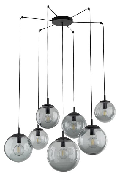 Čierny závesný luster Esme s dymovými tienidlami pre žiarovku 7x E27 – LED lustre a svietidlá > Lustre