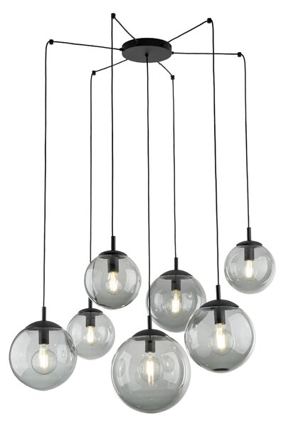 Čierny závesný luster Esme s dymovými tienidlami pre žiarovku 7x E27 – LED lustre a svietidlá > Lustre